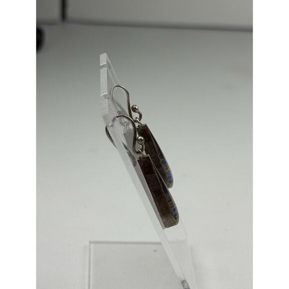 ATI Sterling Silver Pierced Hook Earrings Resin Blue Flowers - Picture 11 of 11